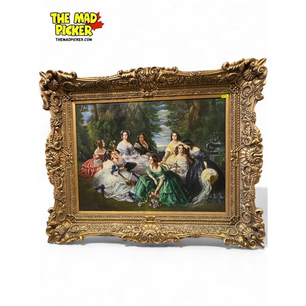 Large Vintage Caylon Signed Original Oil On Canvas Painting In Beautiful Ornate Gold Gilt Wooden Fra