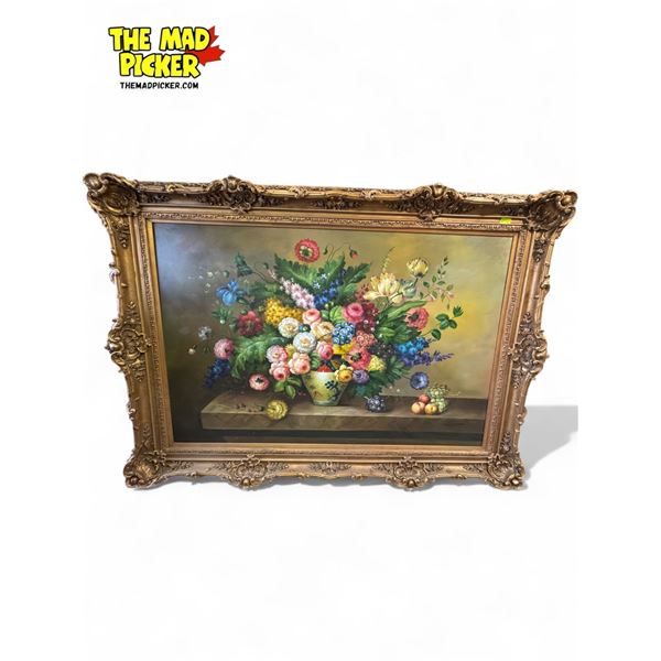 Large Vintage L. Uacuab Signed Original Oil On Canvas Painting In Beautiful Ornate Gold Gilt Wooden