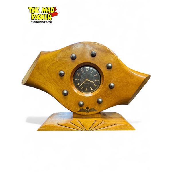Vintage General Electric (GE) Royal Air Force (RAF) Detailed Wooden Airplane Propellor Mantle Clock
