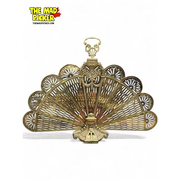 Vintage Hollywood Regency Era Brass Peacock Fireguard