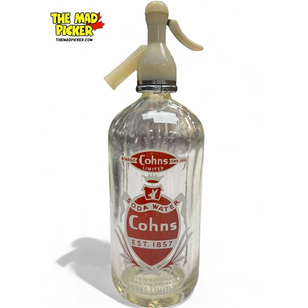 Vintage Cohns Limited Soda Water Seltzer Bottle With Glass Straw