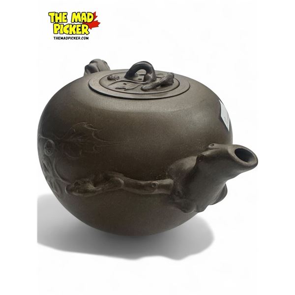 Vintage Asian Clay Teapot With Squirrel & Floral Details
