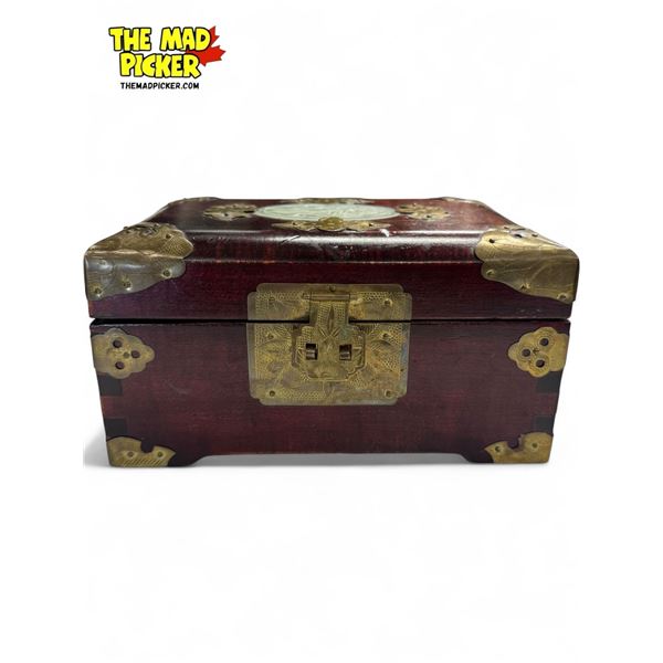 Vintage Jade Inlay brass Detailed Jewellery box