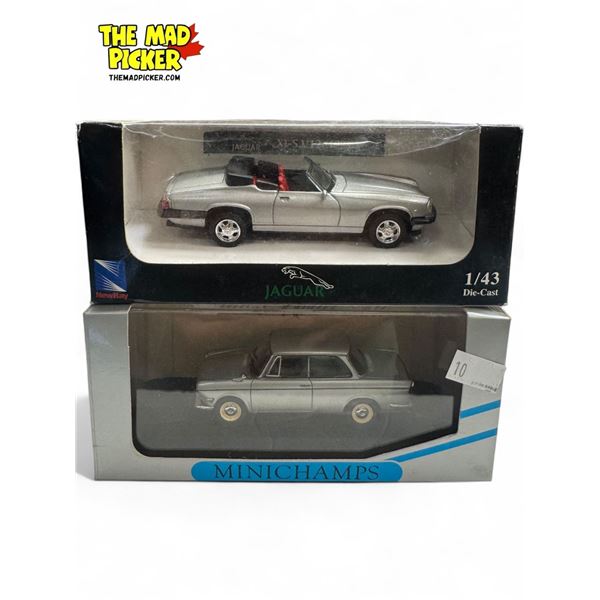 2x 1:43 Scale Die Cast Model Cars : New Ray Jaguar & Minichamps BMW 700 LS