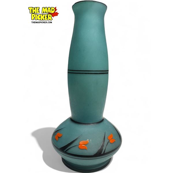 Art Nouveau Hand Painted Blue Vase with Floral Details