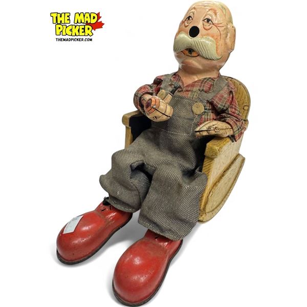 Vintage San Tin Smoking Grandpa On Rocking Chair