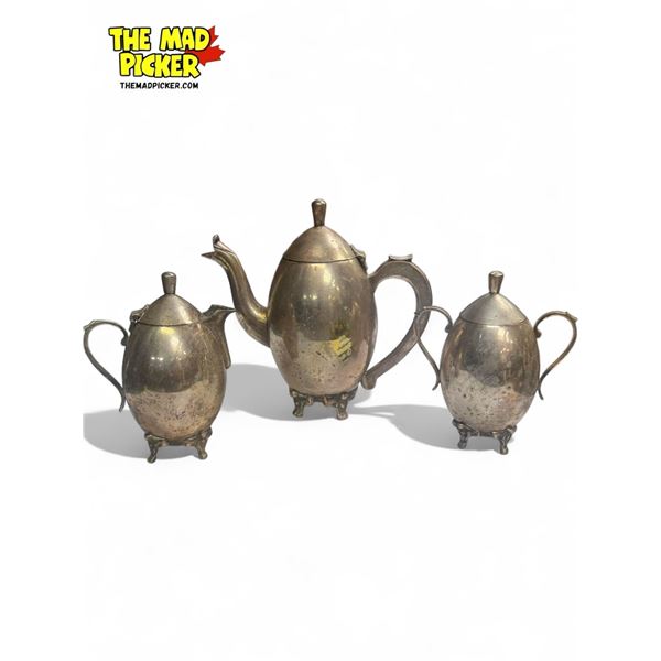 Vintage Metal Teapot With Sugar Jar & Creamer