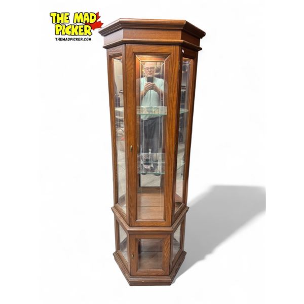 Vintage Wooden Corner Display Shelf With Built In Light