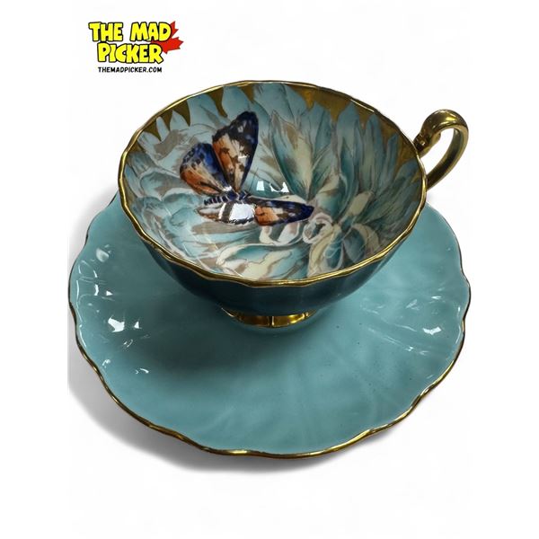 Rare Aynsley Hand Painted Butterfly Teacup With Saucer