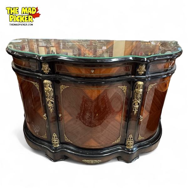 Vintage Glass Top Sideboard With Figural Face Details