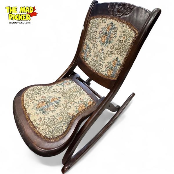 Vintage Pressed Back Needle Point Rocking Chair