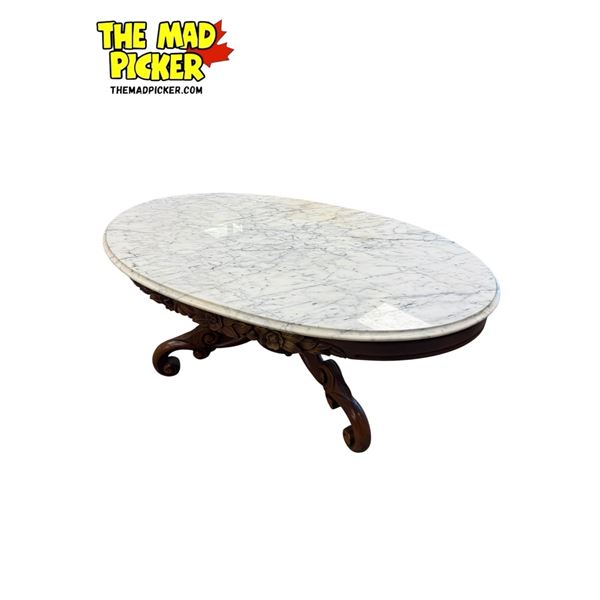 Vintage Marble Top Coffee Table With Floral Detail Trim
