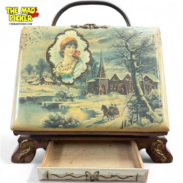 Antique Celluloid Photo Album With Pull Drawer & Some Antique Photos