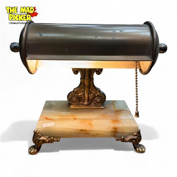 Vintage Brass & Quartz Bankers Claw Footed Table Top Lamp