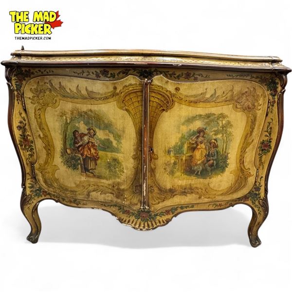 Vintage Victorian Scene Bow Legged Sideboard