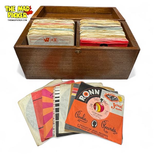 Vintage Wooden Box Full Of Vinyl Records