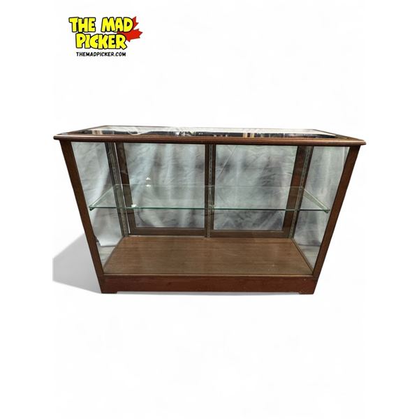 Vintage Solid Wood Single Glass Shelf Display Cabinet With Double Sliding Back Doors