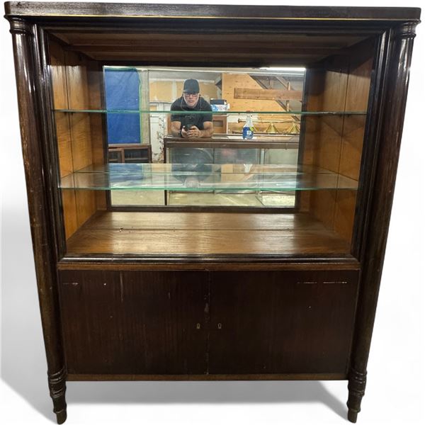 Vintage Wooden Mirror Back Display Cabinet