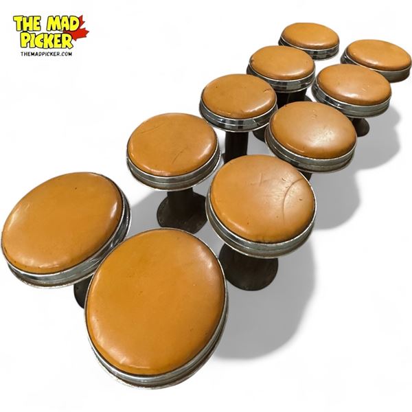 10x Vintage Brown Top Diner Stools