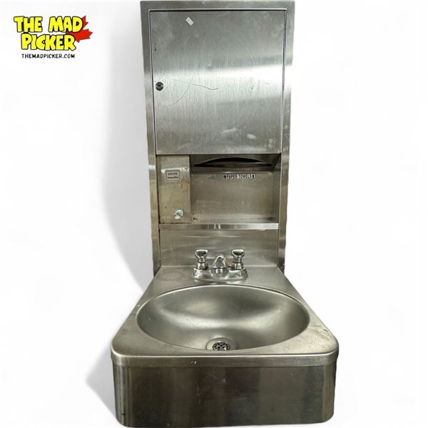 Vintage Stainless Steel Train Hand Washing Station With Paper Towel Dispenser