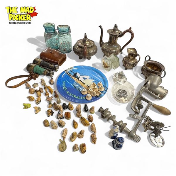 Vintage Variety: Binoculars, Milk Bottles, Plated Teapots, Glass Mason Jars, & More