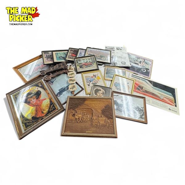 Assorted Vintage Automobilia Collectibles : Framed Photos, Prints, Wall Art