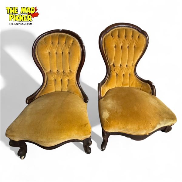 2x Antique Button Back Slipper Chairs