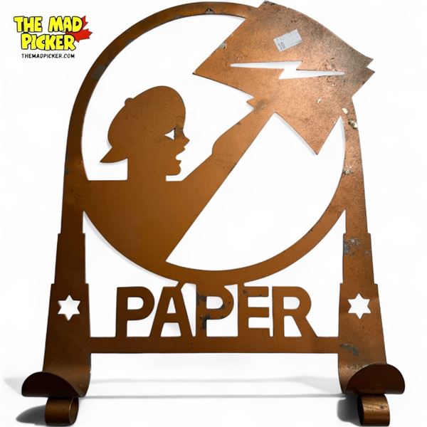 Vintage Metal Paper Boy Themed Newspaper Holder