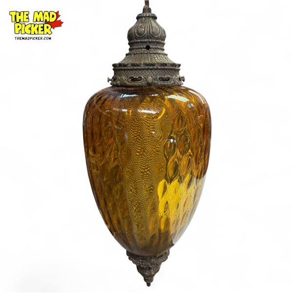 Vintage Amber Glass Handing Light Fixture (Missing Hanging Hook)