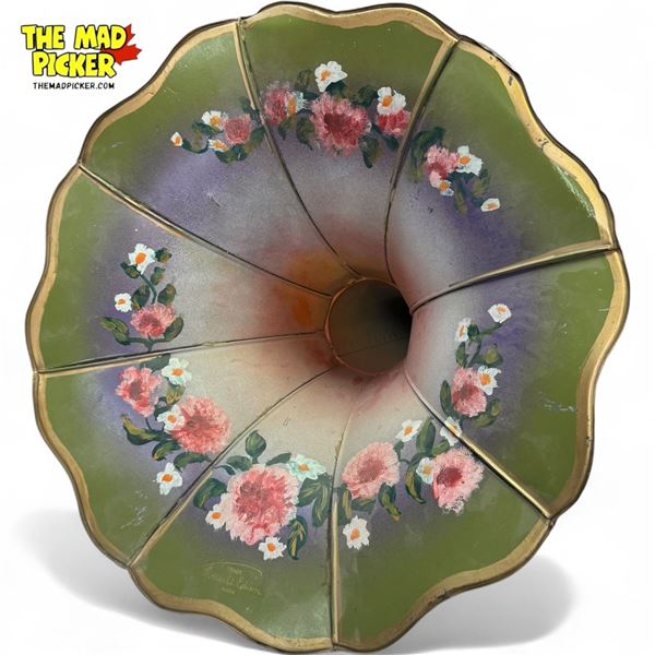 Beautiful Antique Thomas Edison Hand Painted Gramaphone Horn With Floral Details