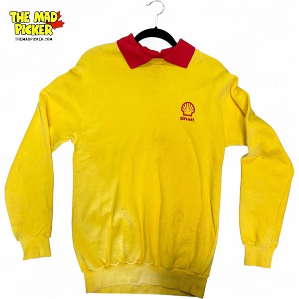 Vintage Shell Gas Red Collar Yellow Sweater