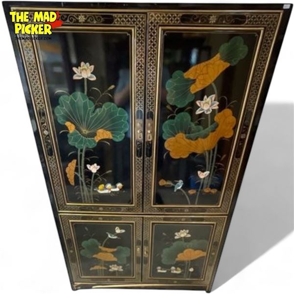 Vintage Asian Nature/Floral Scene Entertainment Cabinet