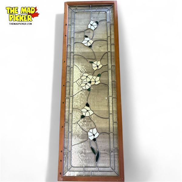 Large Vintage Floral Leaded Stain Glass Window Panel