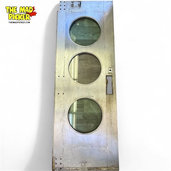 Heavy Vintage Train Door With 3x Porthole Style Windows
