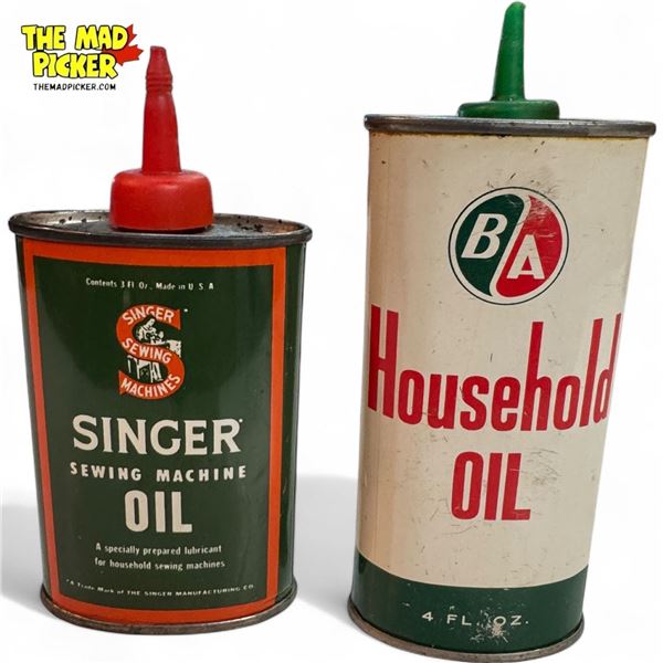 2x Vintage Tins: BA Household Oil & Singer Sewing Machine Oil