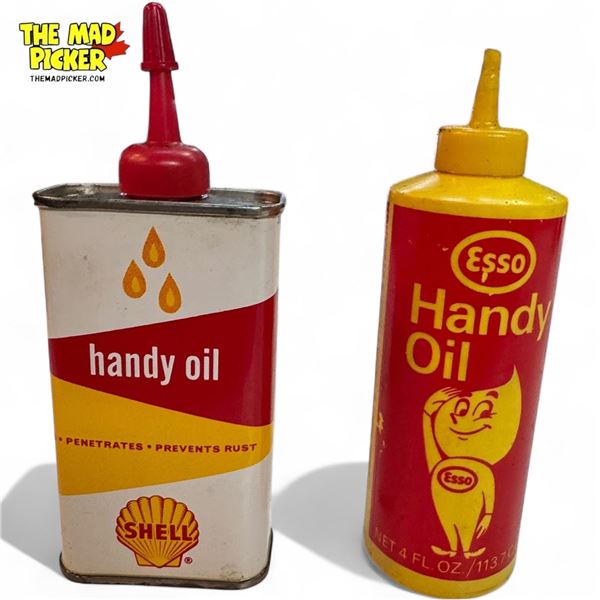 2x Vintage Handy Oilers : Esso Plastic & Shell Tin