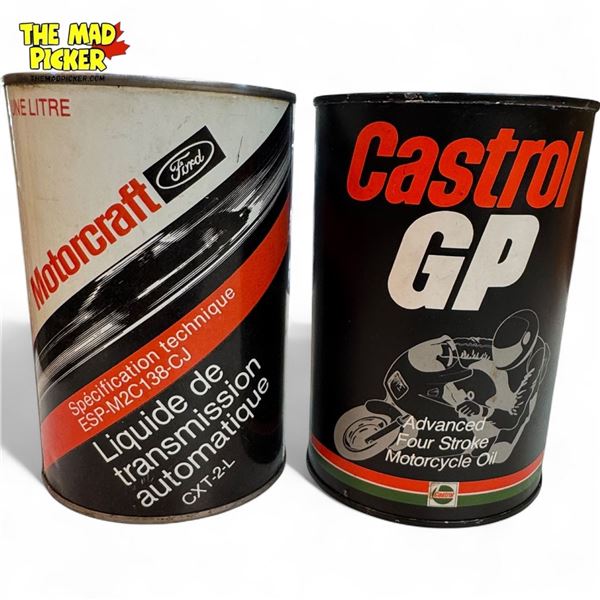2x Vintage Oil Cans : Ford Motorcraft & Castrol GP