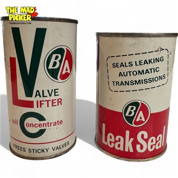 2x Vintage BA Automotive Cans : Valve Lifter Oil Concentrate & Leak Seal