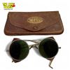 Image 2 : Antique Wilson Green Lense Motorcycle Glasses With Leather Side Details