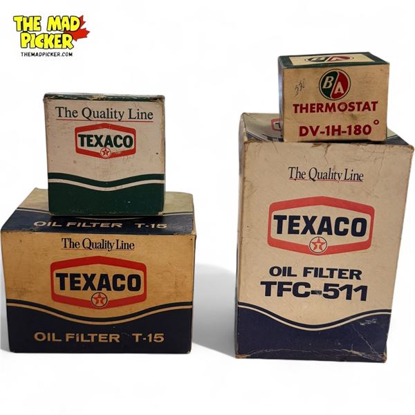 Vintage Automotive Collectibles : Texaco Oil Filters & Locking Gas Cap + BA Thermostat