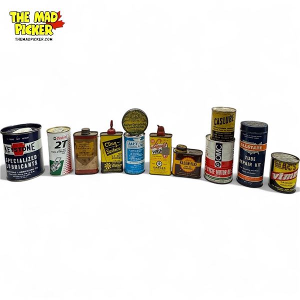 Assorted Tins (Mostly Automotive) : Kleen-Flo, Bar's Leaks, Castrol, GEM, Keystone, & More