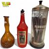 Image 1 : 3x Barber Shop Collectibles: Early Hand Blown/Painted Tonic Bottle, Vintage Barbicide Jar & J.M. Fra