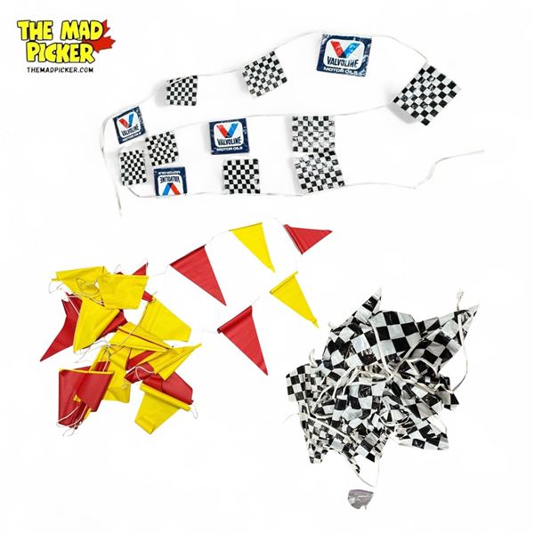 Vintage Valvoline Motor Oils Hanging Flags + Black/White Checker Hanging Flags