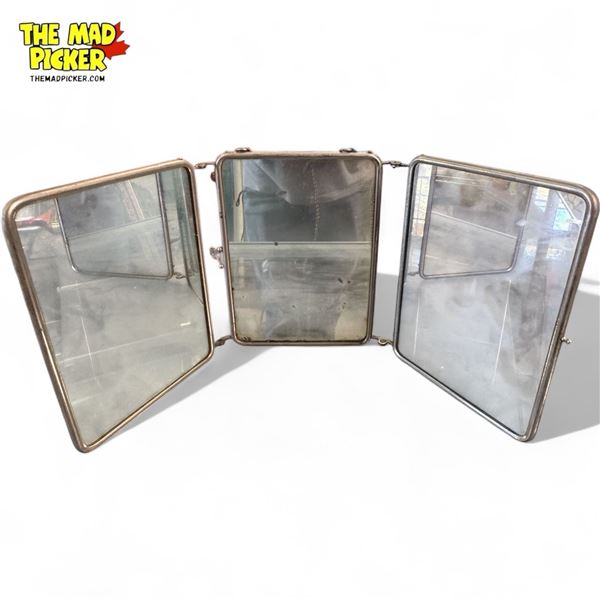 Vintage Portable 3x Panel Men's Shaving Mirror Faux Gator Pattern