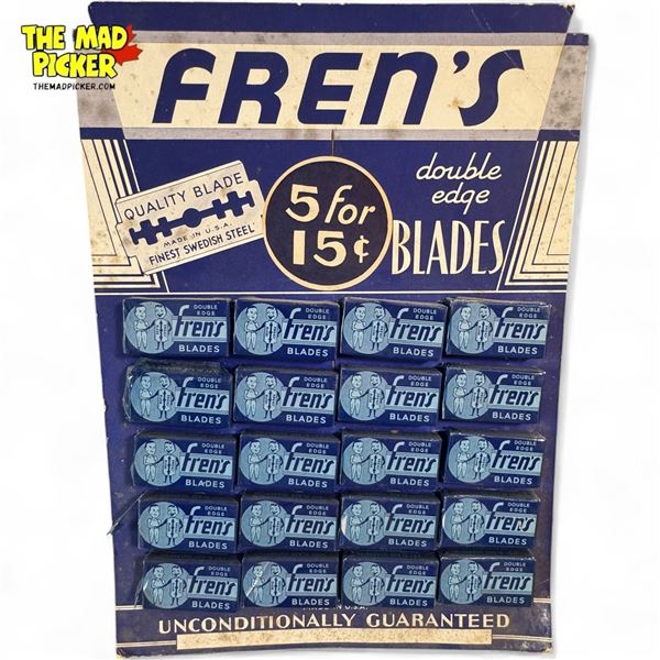 Vintage Fren's Double Edge Blades 5 For 15cent Cardboard Store Display Advertisement