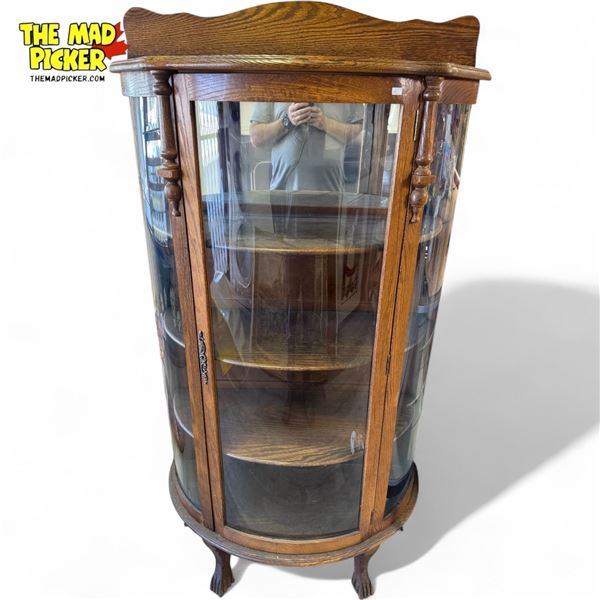 Vintage Triple Curved Glass Front Display Cabinet With Claw Feet