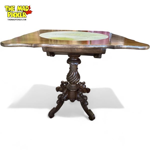 Vintage Games Table With Beautiful Base & Center Felt Top When Unfolded