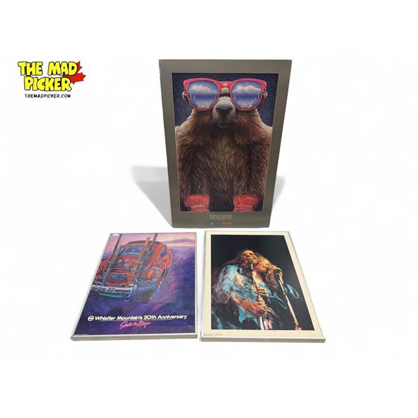 3x Vintage Posters: Janis Joplin, Whistler Mountain 20th Anniversary, & Blackcomb Alpine Marmot