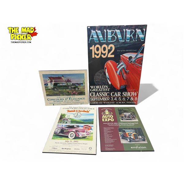 4x Vintage Car Show Advertising Posters On Board