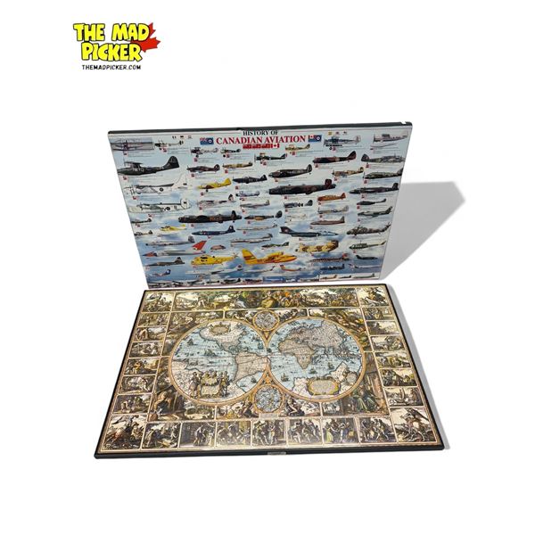 2x Vintage Wall Art: History Of Canadian Aviation & World Impressions Map
